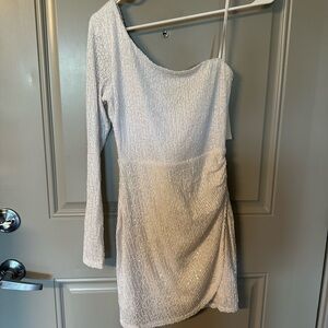 White One Shoulder Sequins Mini Dress
